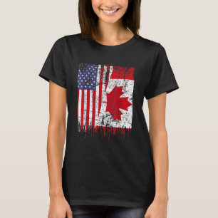 Canadian Roots Half American Flag Canada Day Flag  T-Shirt