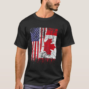 Canadian Roots Half American Flag Canada Day Flag  T-Shirt