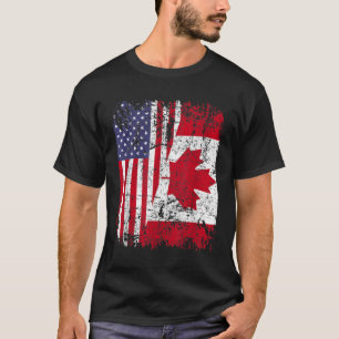 CANADIAN ROOTS Half American Flag CANADA T-Shirt