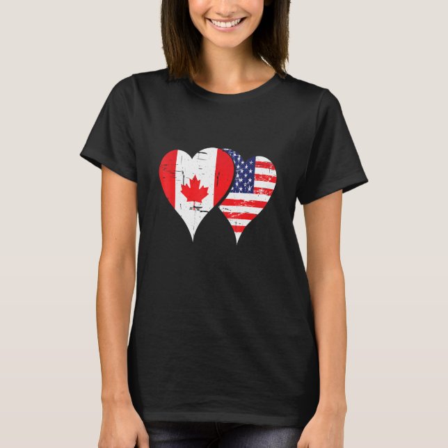 Canadian roots two nations in one human USA Canadi T-Shirt (Front)