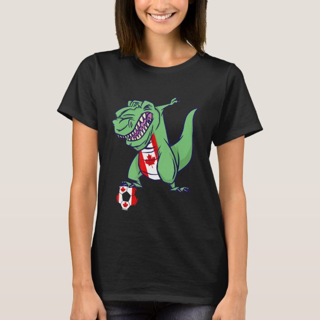 Canadian Soccer Team Dino Dabbing Rex Maple Leaf C T-Shirt (Front)
