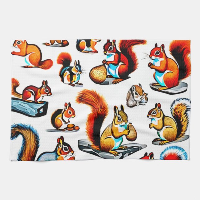 Canadian Squirrels and Chipmunks Design Kitchen Towel (Horizontal)