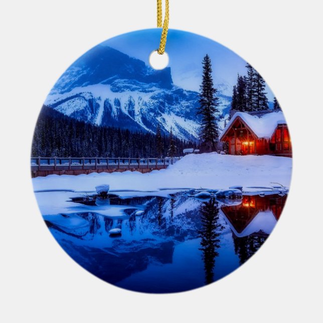 Canadian Sunset, landscape photo at dusk, Ceramic Ornament (Front)