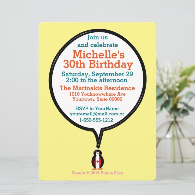 Canadian Talking Ms Penguin Personalized  Invitation (Standing Front)