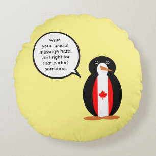 Canadian Talking Ms Penguin Personalized  Round Pillow