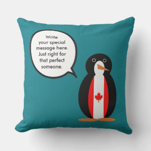 Canadian Talking Ms Penguin Personalized  Throw Pillow