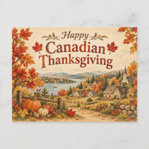 Canadian Thanksgiving Autumn Village Postcard