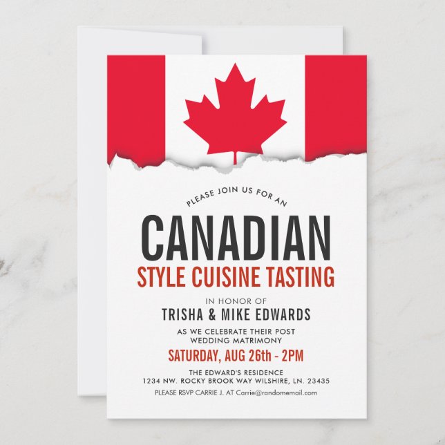 Canadian Themed Cuisine | Party Flag White Invite (Front)
