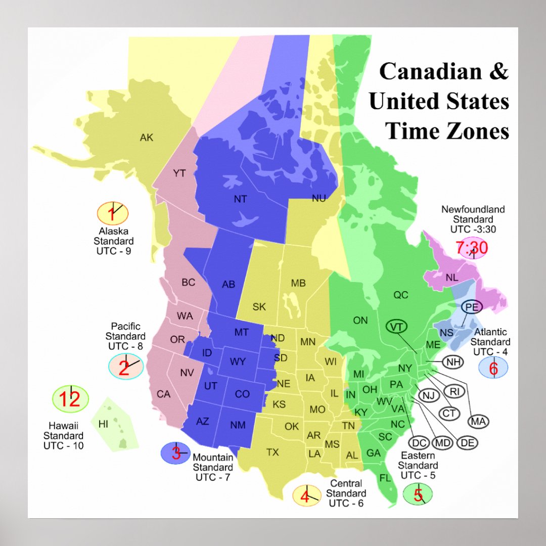 canadian-united-states-political-time-zone-map-poster-zazzle