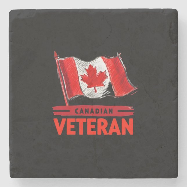 Canadian Veteran Digital Art Design Stone Coaster (Front)