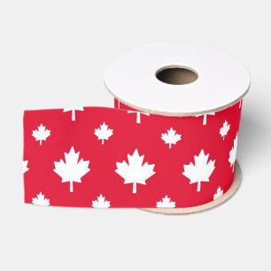 Canadian White Maple Leaf Red Colour Pattern Grosgrain Ribbon