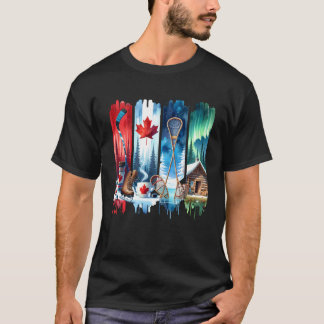 Canadian Winter Wonders Hockey Cabin Northern Pole T-Shirt