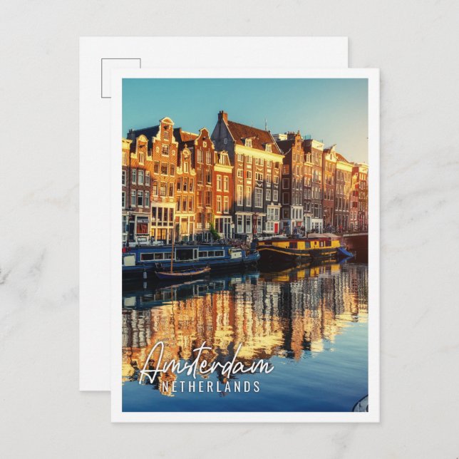 Canal at sunset Amsterdam Netherlands Postcard (Front/Back)