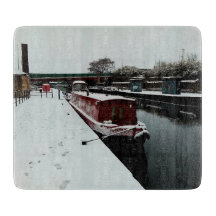 Canal boat , in winter