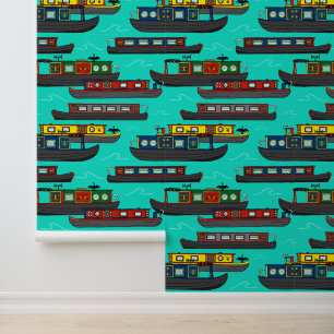 Canal Boats and Barges Flotilla of Boats on River Wallpaper