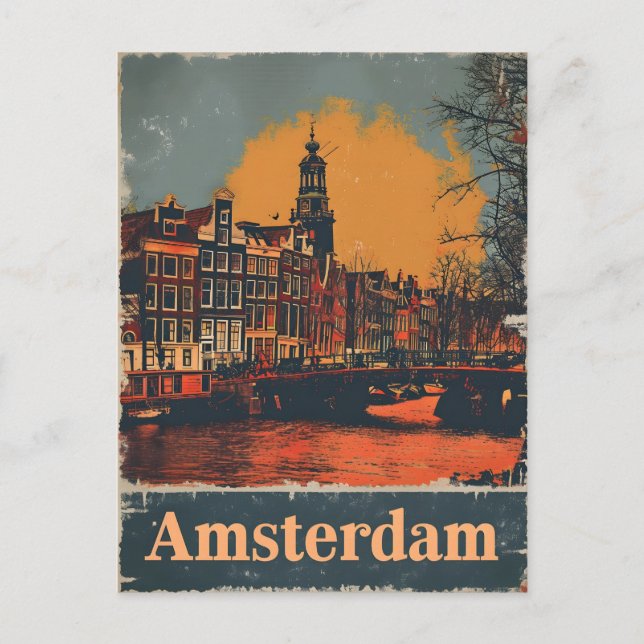Canal Charm: Vintage Amsterdam Postcard (Front)
