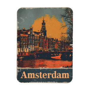 Canal Charm: Vintage Amsterdam Postcard Magnet