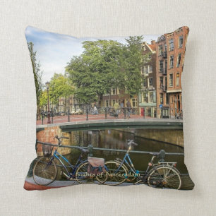 Canal Crossing and Bikes, Sights of Amsterdam Throw Pillow