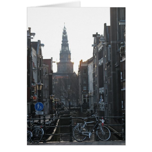 Canal d'Amsterdam avec vélos et carte Old Church (Devant)
