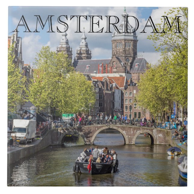 Canal d'Amsterdam et pont carreaux céramique (Devant)