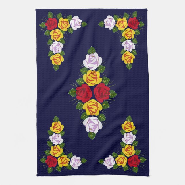 Canal folk art kitchen towel (Vertical)