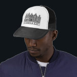 Canal House Black Amsterdam Holland Dutch Travel Trucker Hat<br><div class="desc">Show your love for Holland with this sweet whimsical Amsterdam houses pattern art tee. Makes a great birthday gift! You can customize it and add or change the text too. Check my shop for lots more colours and patterns! And more matching items too like totes,  tees,  stickers and mugs.</div>
