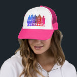 Canal House Pink Amsterdam Holland Dutch Travel Trucker Hat<br><div class="desc">Show your love for Holland with this sweet whimsical Amsterdam houses pattern art tee. Makes a great birthday gift! You can customize it and add or change the text too. Check my shop for lots more colours and patterns! And more matching items too like totes,  tees,  stickers and mugs.</div>