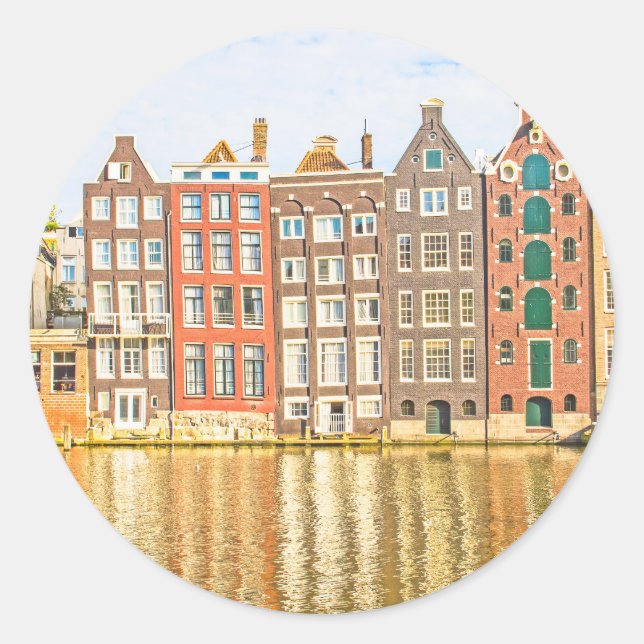 Canal in Amsterdam Classic Round Sticker (Front)