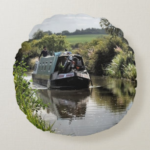 CANAL NARROWBOATS ROUND PILLOW