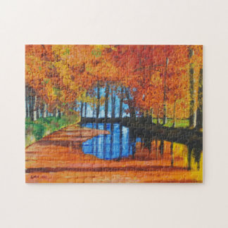 Canal néerlandais de puzzle en automne