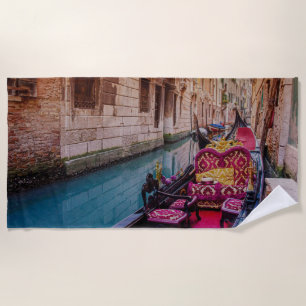 Canal with traditional gondola in Venice, Italy Beach Towel