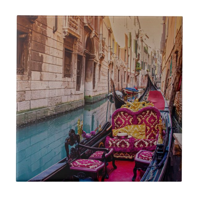 Canal with traditional gondola in Venice, Italy Tile (Front)