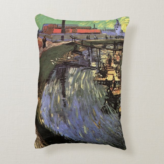 Canal with Women Washing by Vincent van Gogh Accent Pillow (Back(Vertical))