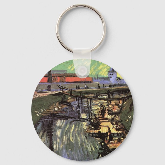 Canal with Women Washing by Vincent van Gogh Keychain (Front)
