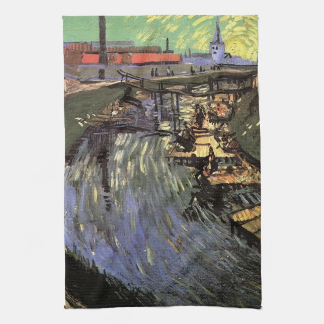 Canal with Women Washing by Vincent van Gogh Kitchen Towel (Vertical)