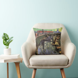 Canal with Women Washing by Vincent van Gogh Throw Pillow
