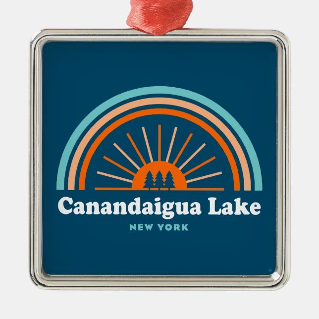 Canandaigua Lake New York Rainbow Metal Ornament (Front)