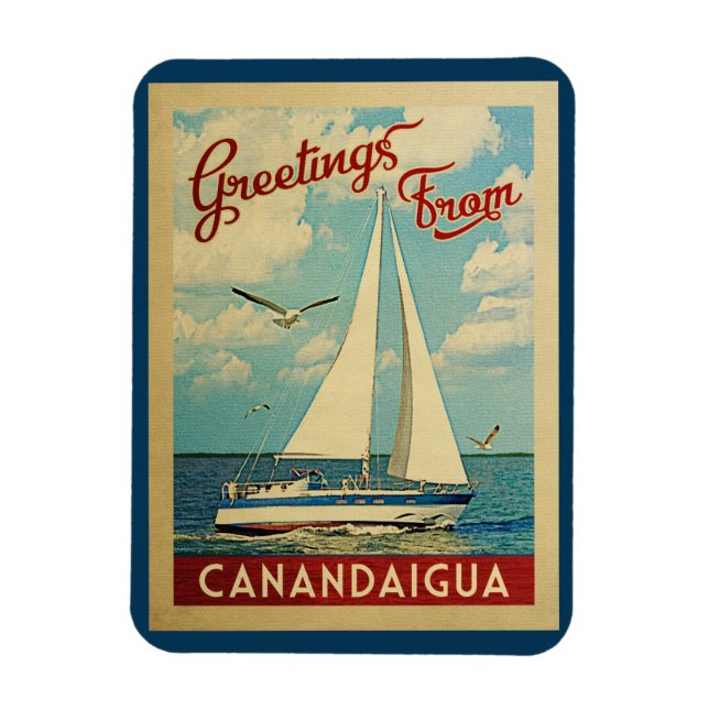 Canandaigua Sailboat Vintage Travel New York Magnet (Vertical)