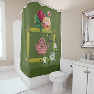 Canapé à fleurs vintage rideau de douche vert