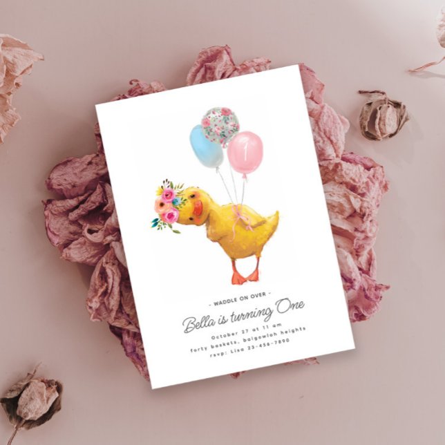 Canard Anniversaire Invitation Floral moderne Cute (Créateur téléchargé)
