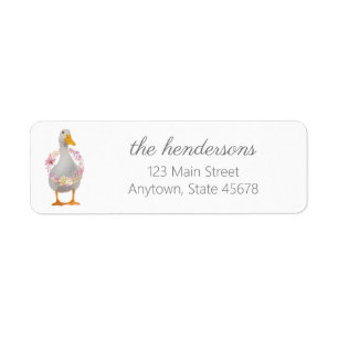 Canard blanc de printemps avec couronne de fleurs