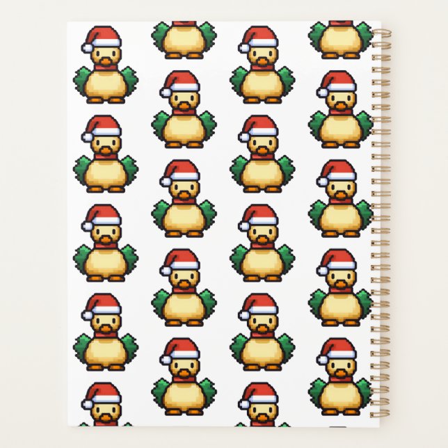 Canard de Noël mignon dans chapeau de Noël Pixel a (Dos)