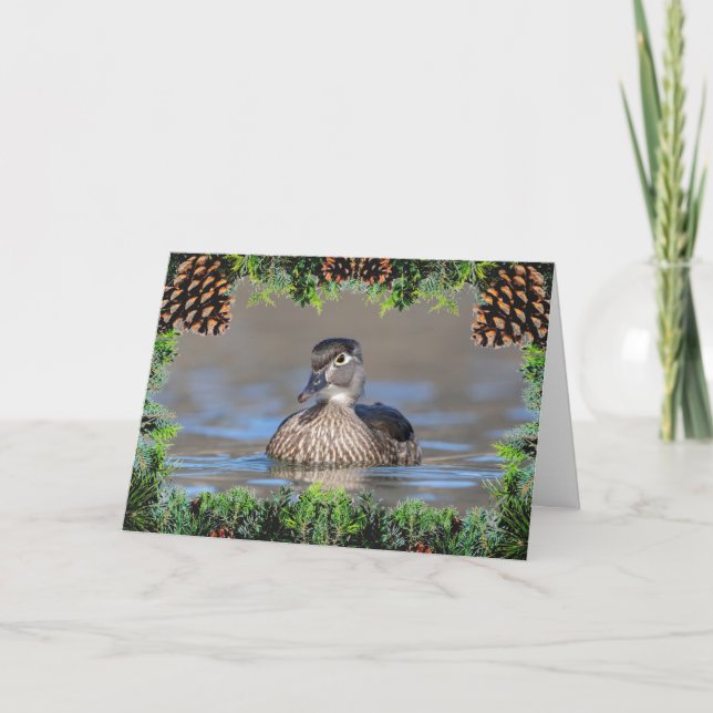 Canard en bois sur une carte de Noël (Devant)
