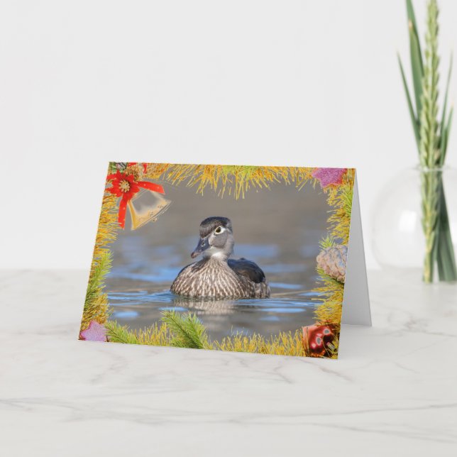 Canard en bois sur une carte de Noël (Devant)