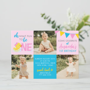 Canard en caoutchouc rose 3 Photo Invitation Anniv