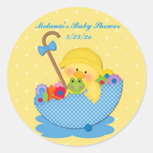 Canard Jaune, Parapluie, Autocollant Baby shower J