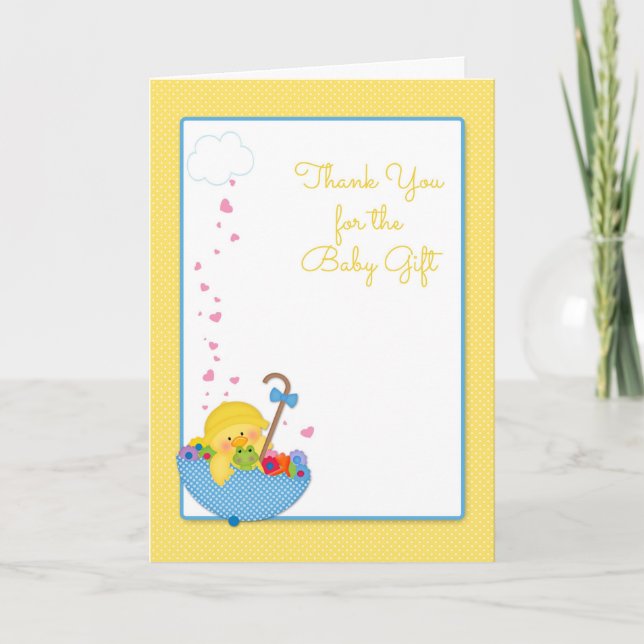 Canard Jaune, Parapluie, Coeurs, Merci cadeau bébé (Devant)