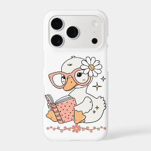 Canard Mignon Kawaii Lisant un Livre avec des Lune