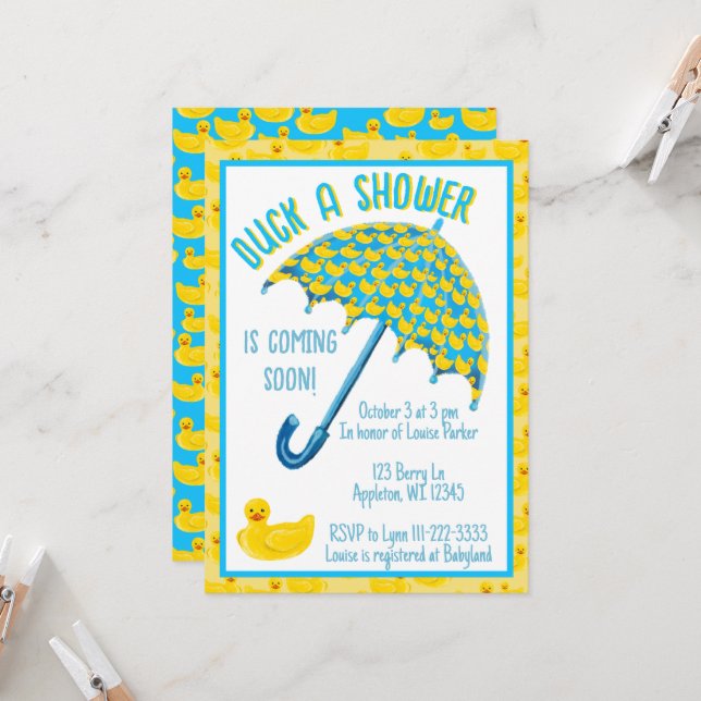 Canard un Baby shower de douche Invitation (Devant/Arrière en situation)
