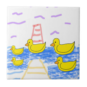 Canards jaunes Phare rouge et Carreaux en céramiqu